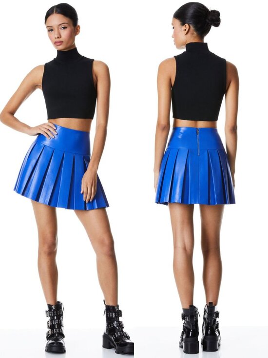 Alice + Olivia Dresses & Skirts - Alice + Olivia Emilie Vegan Leather Box Pleated Mini Skirt Size 6 | Royalty Blue